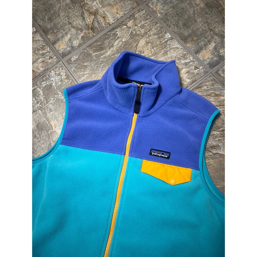 Patagonia Synchilla Fleece Vest Mens Large Blue Teal Colorblock Full Zip 25500 - Picture 2 of 8